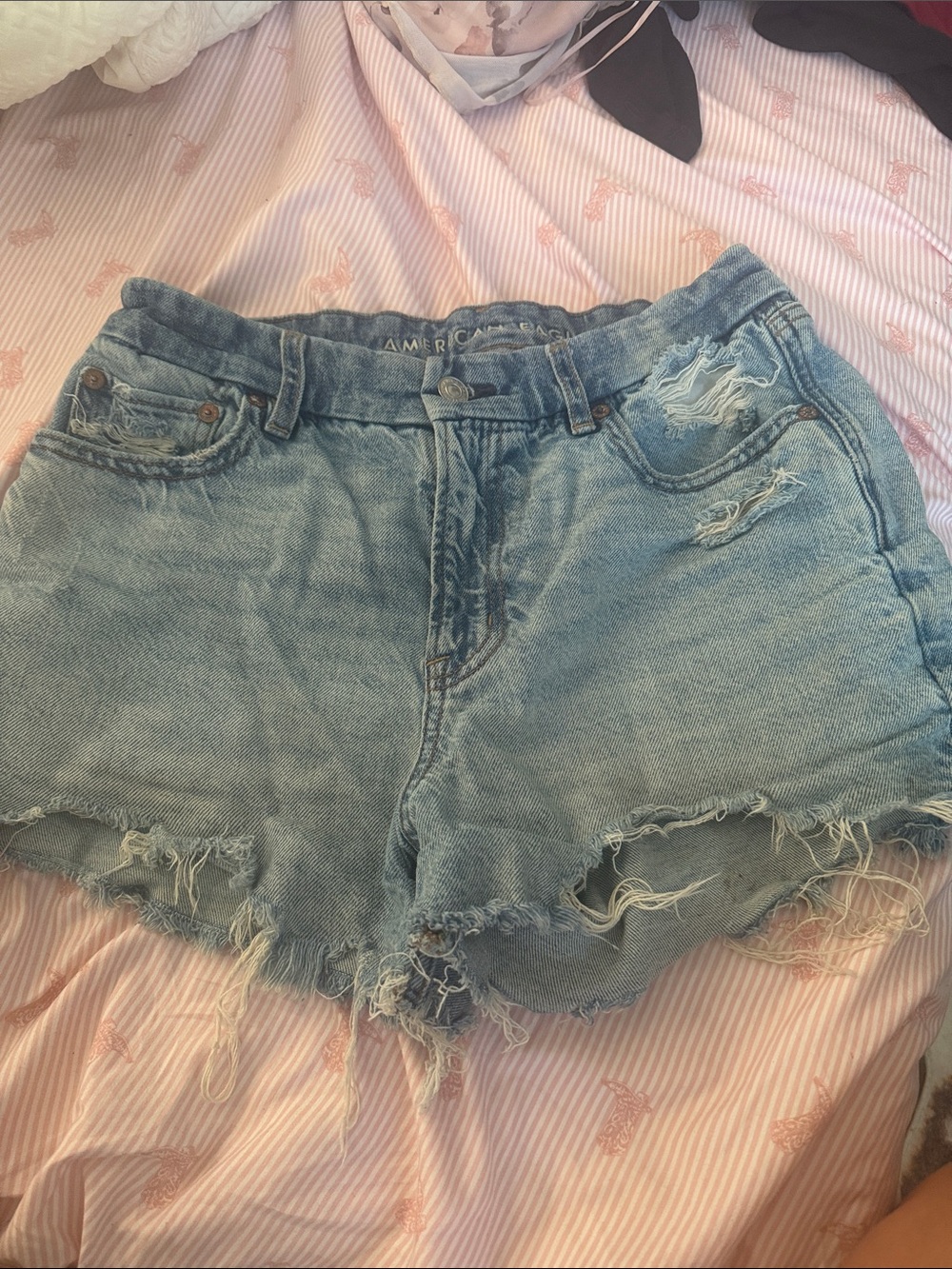 American Eagle Outfitters Light Blue Distressed Denim Shorts